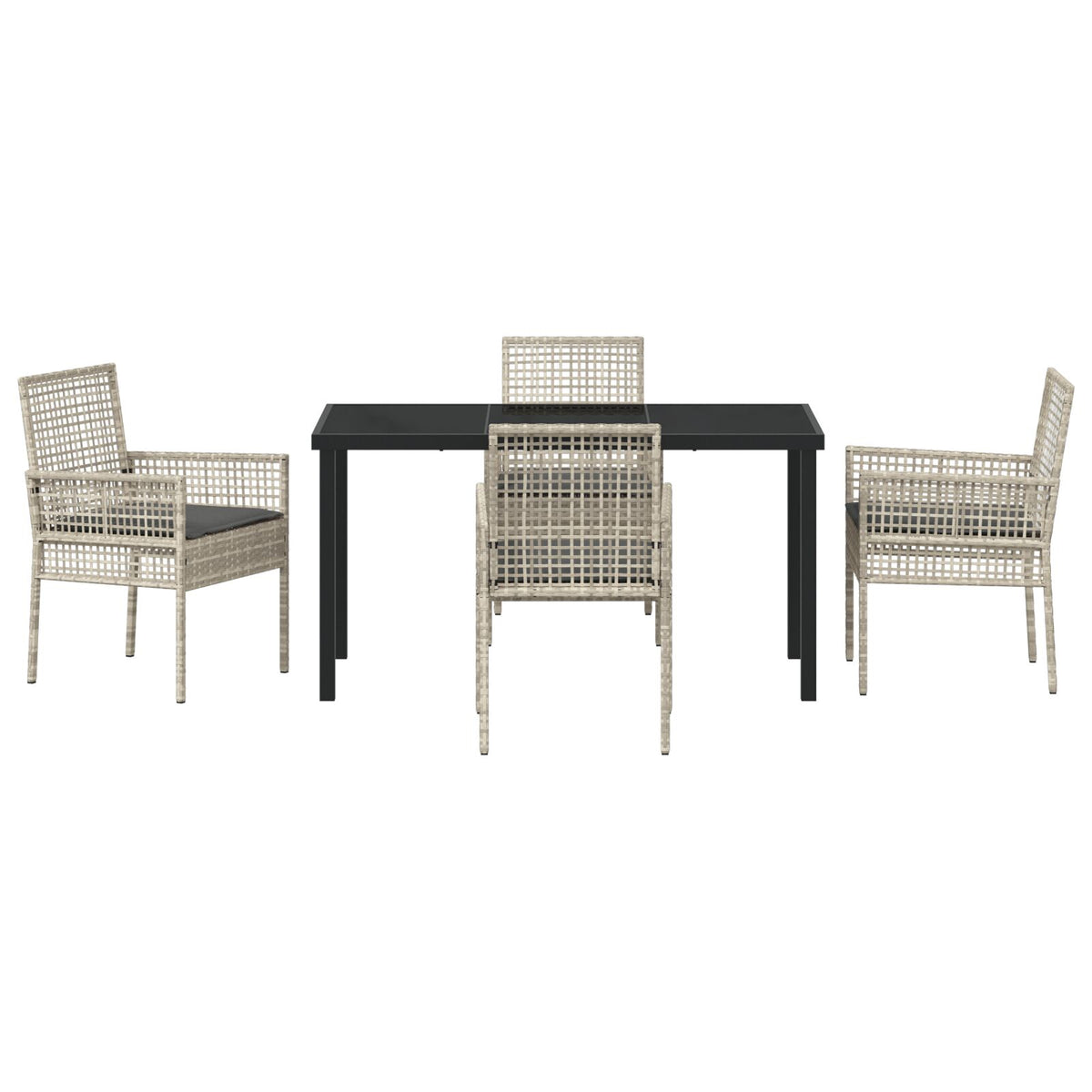 5-teiliges Garten-Essgruppen-Set mit Kissen Hellgrau Poly Rattan