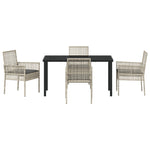 5-teiliges Garten-Essgruppen-Set mit Kissen Hellgrau Poly Rattan