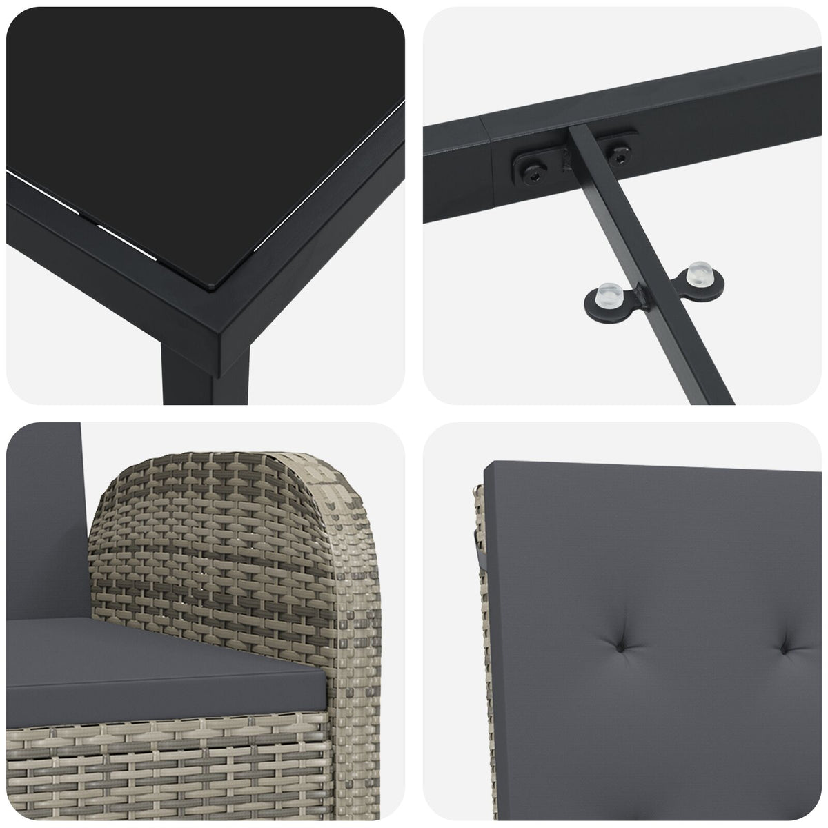 3-teilige Garten-Essgruppe mit Kissen Grau Poly Rattan
