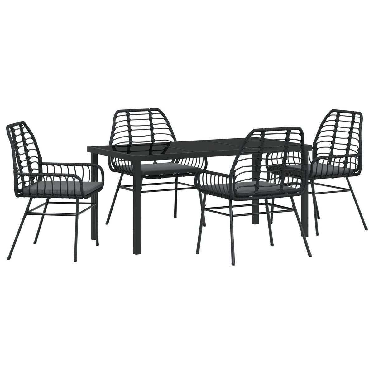 5-teilige Garten-Essgruppe mit Kissen Schwarz Poly-Rattan