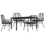 5-teilige Garten-Essgruppe mit Kissen Schwarz Poly-Rattan