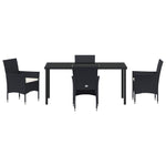 5-teiliges Garten-Essgruppen-Set Schwarz Poly-Rattan