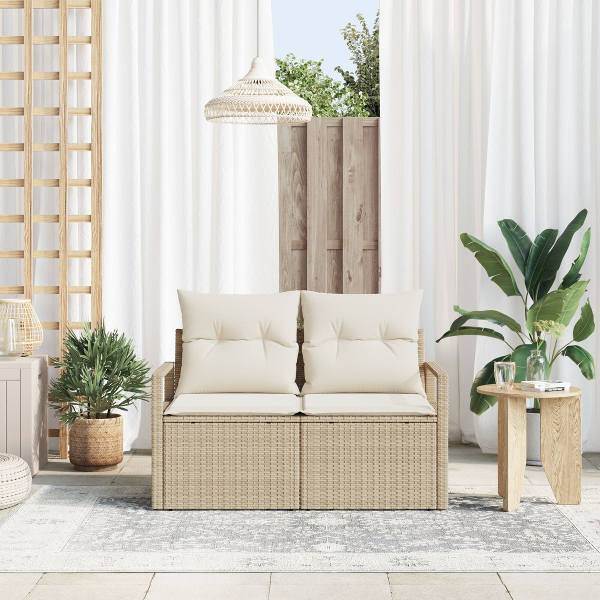 2-Sitzer Garten Sofa mit Kissen Beige Poly Rattan