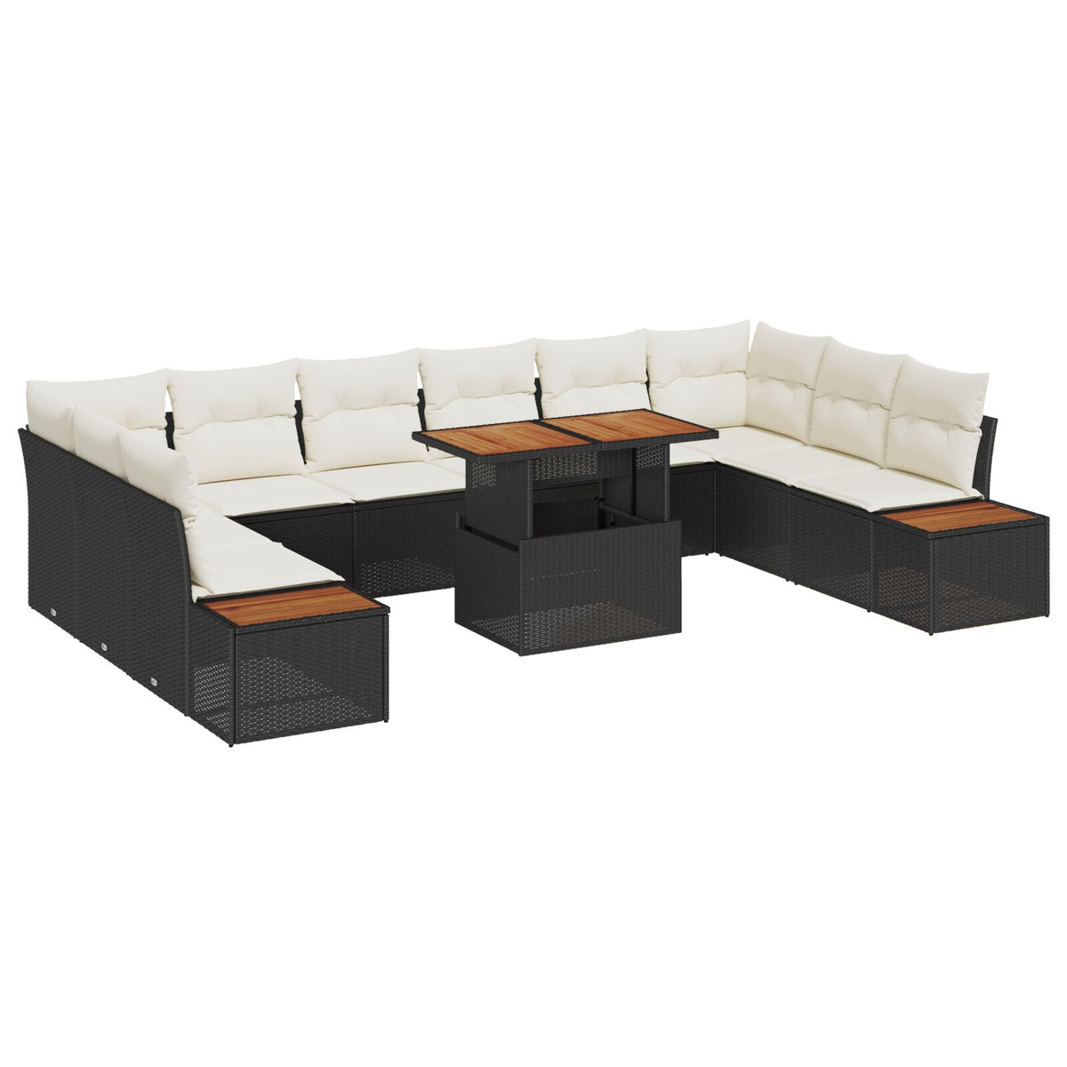 11-teiliges Garten-Essgruppen-Set mit Kissen Schwarz Poly-Rattan Akazie