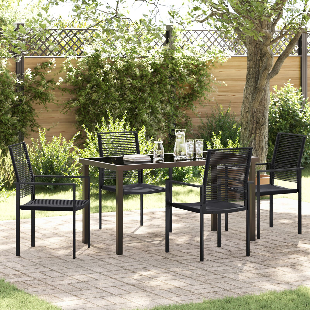 5-teiliges Garten-Esszimmer-Set Schwarz PVC-Rattan