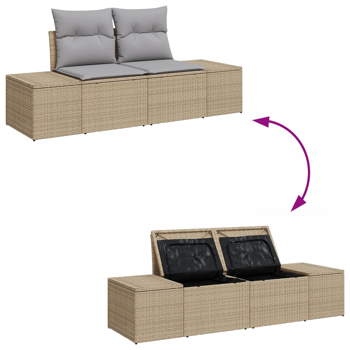 2-Sitzer Garten Sofa mit Stauraum & Kissen Beige Poly Rattan