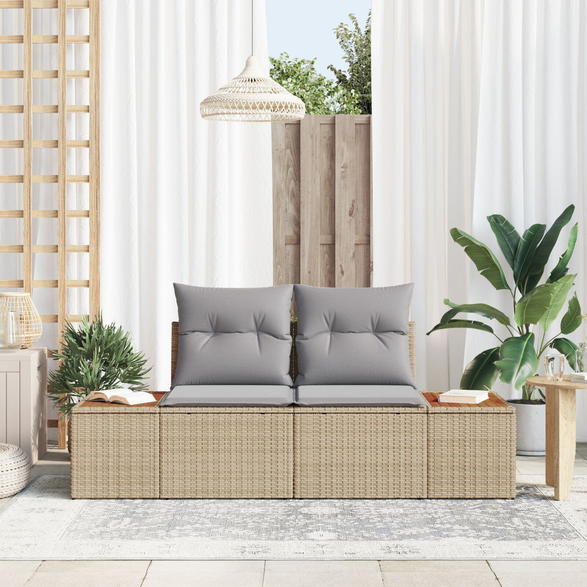 2-Sitzer Gartensofa mit Kissen Beige Poly Rattan