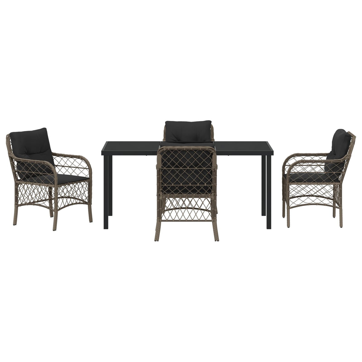 5-teilige Garten Essgruppe mit Kissen Grau Poly Rattan