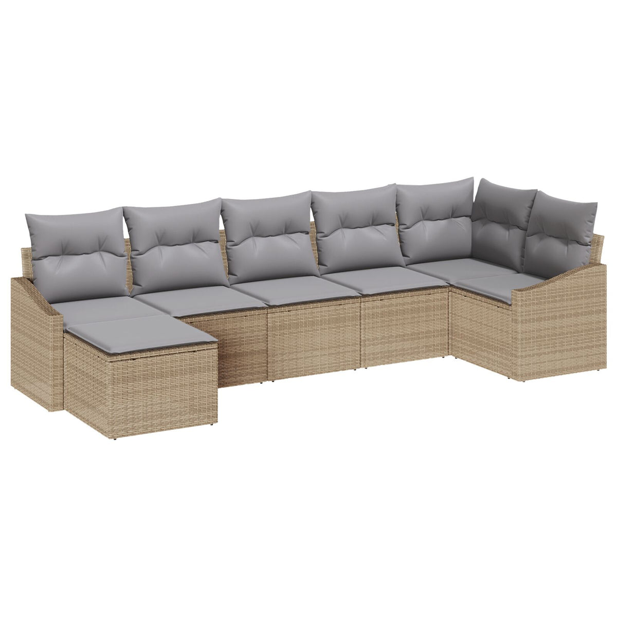 7-teiliges Garten Essgruppe mit Kissen Beige Poly Rattan