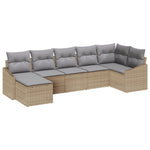 7-teiliges Garten Essgruppe mit Kissen Beige Poly Rattan