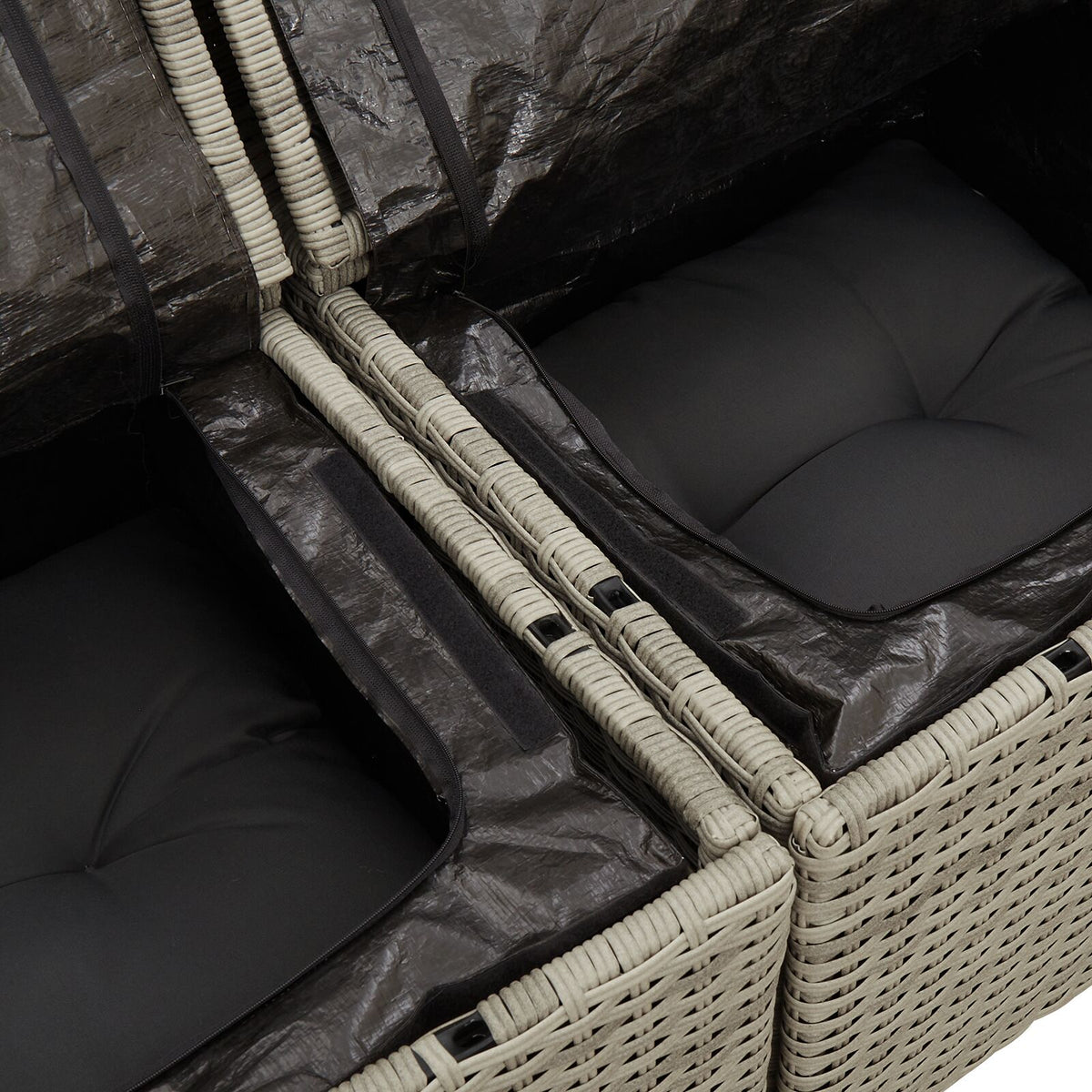 2-Sitzer Gartensofa mit Stauraum und Kissen Hellgrau Poly Rattan