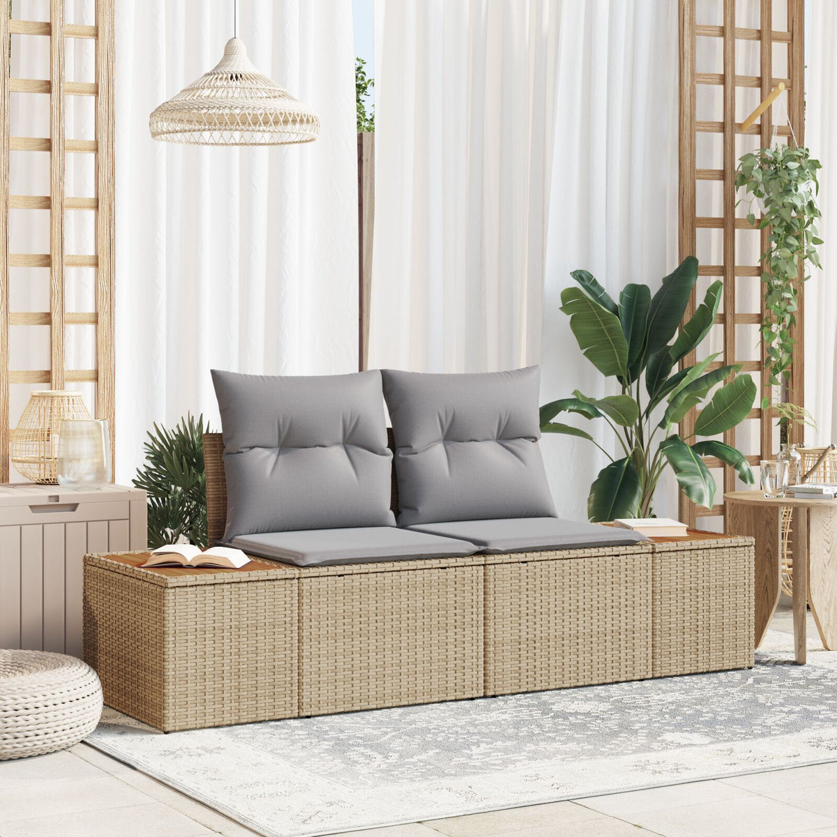 2-Sitzer Gartensofa mit Kissen Beige Poly Rattan