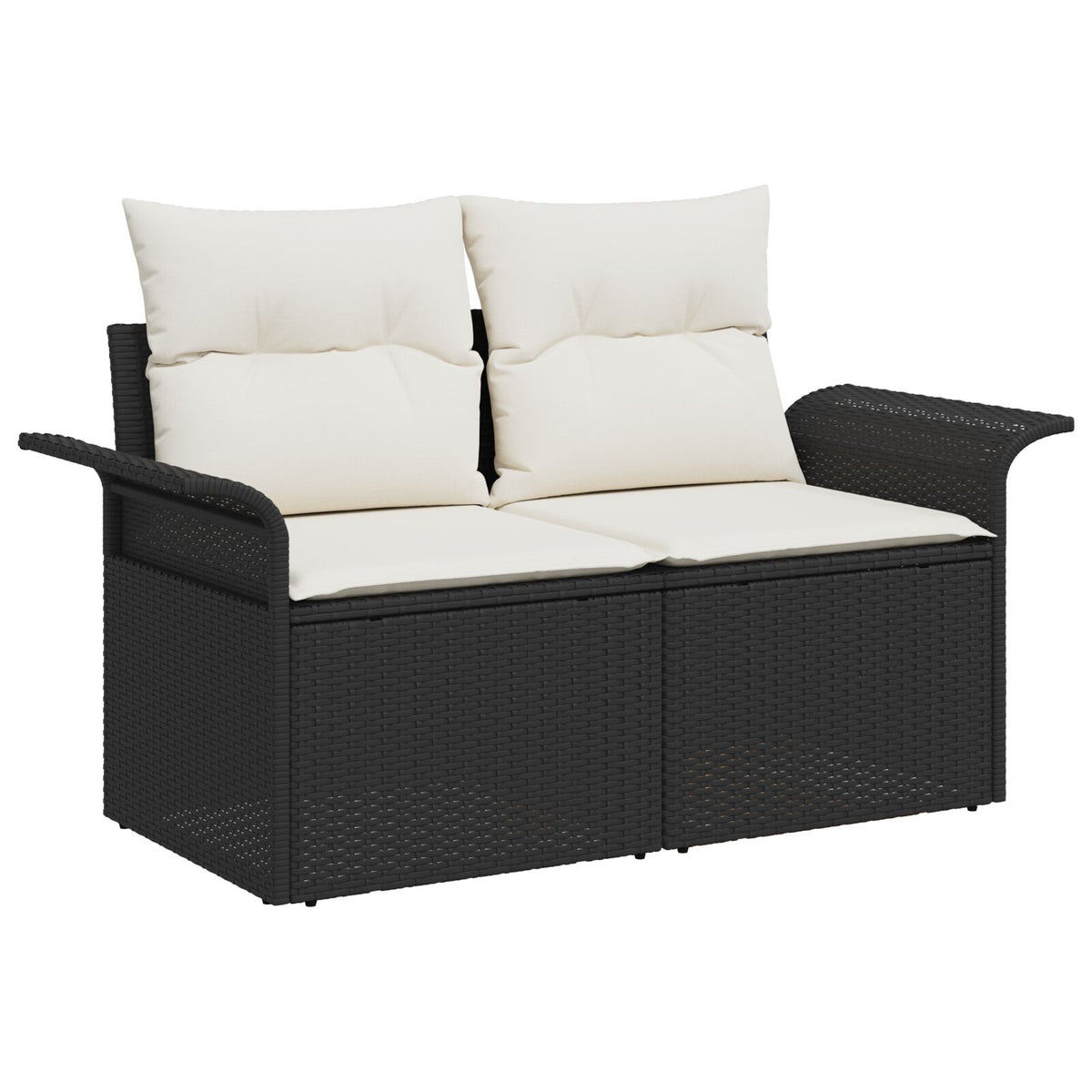 2-Sitzer Garten-Sofa mit Kissen Schwarz Poly-Rattan