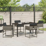 5-teilige Garten-Essgruppe mit Kissen in Grau aus Poly-Rattan