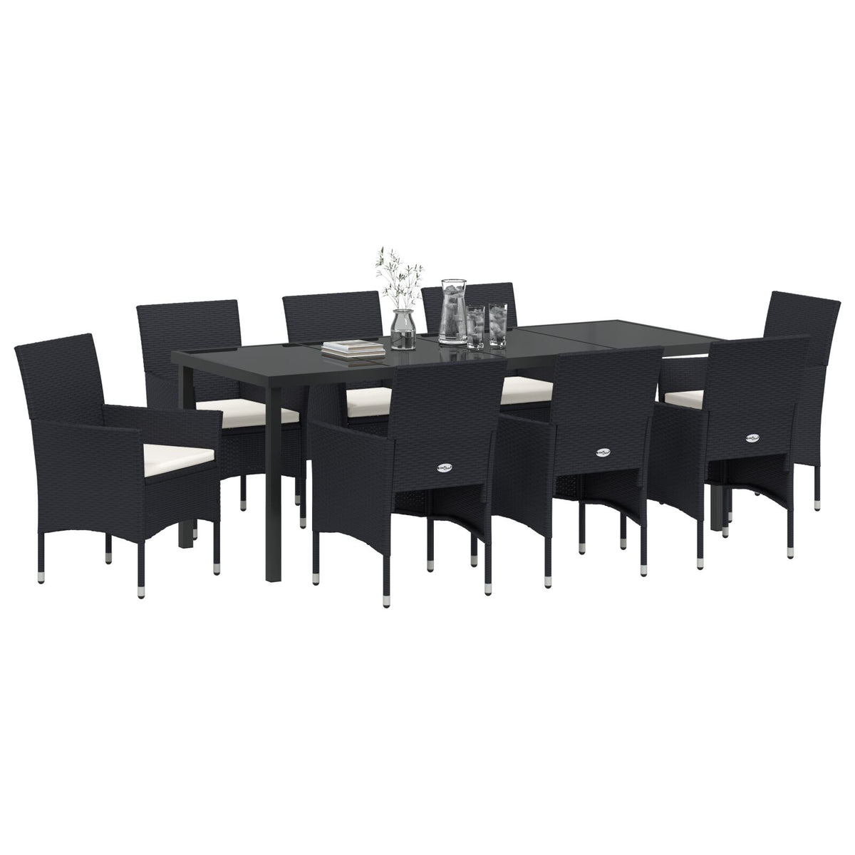 9-teilige Garten-Essgruppe Schwarz Poly-Rattan