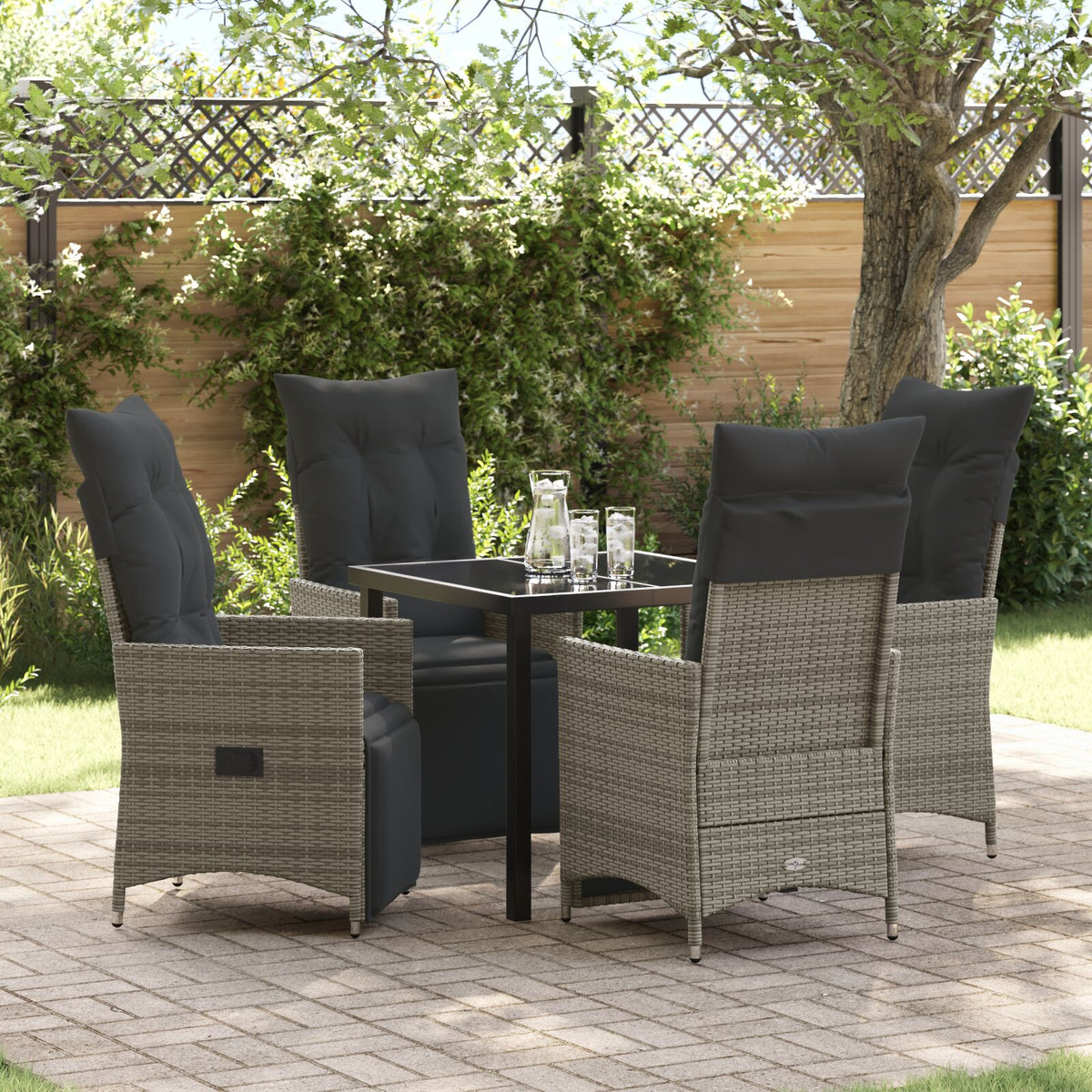 Garten-Essgruppe mit Kissen Grau Poly-Rattan