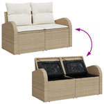 2-Sitzer Garten Sofa mit Stauraum & Kissen Beige Poly-Rattan