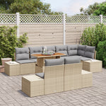 9-teiliges Garten Essgruppe mit Kissen Beige Poly Rattan Akazie