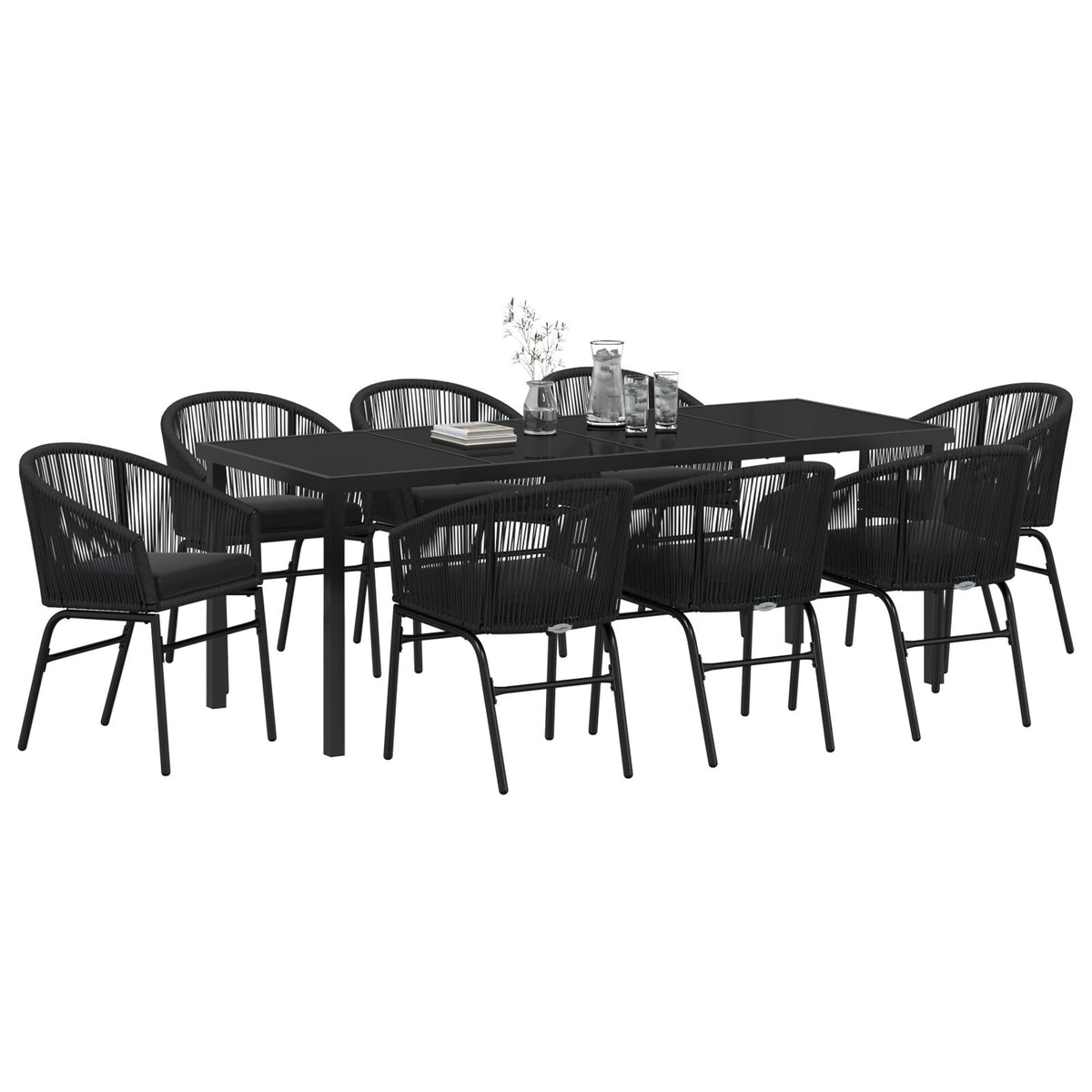 9-teiliges Garten-Essgruppe Schwarz Poly-Rattan