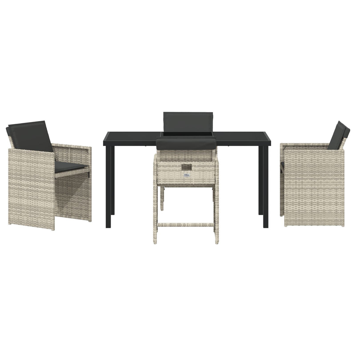5-teiliges Garten-Essgruppen-Set mit Kissen, Hellgrau, Poly-Rattan