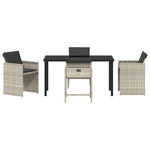 5-teiliges Garten-Essgruppen-Set mit Kissen, Hellgrau, Poly-Rattan