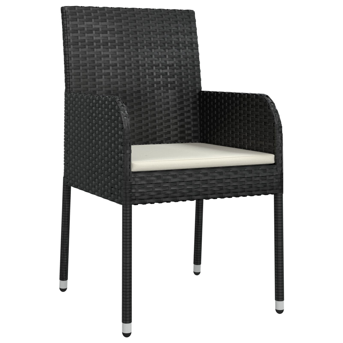 5-teilige Garten-Essgruppe mit Kissen schwarzes Poly-Rattan
