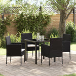 5-teiliges Garten Essgruppen Set mit Kissen schwarzes Poly-Rattan