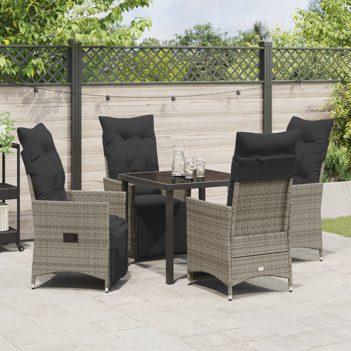 Garten-Essgruppe mit Kissen Grau Poly-Rattan