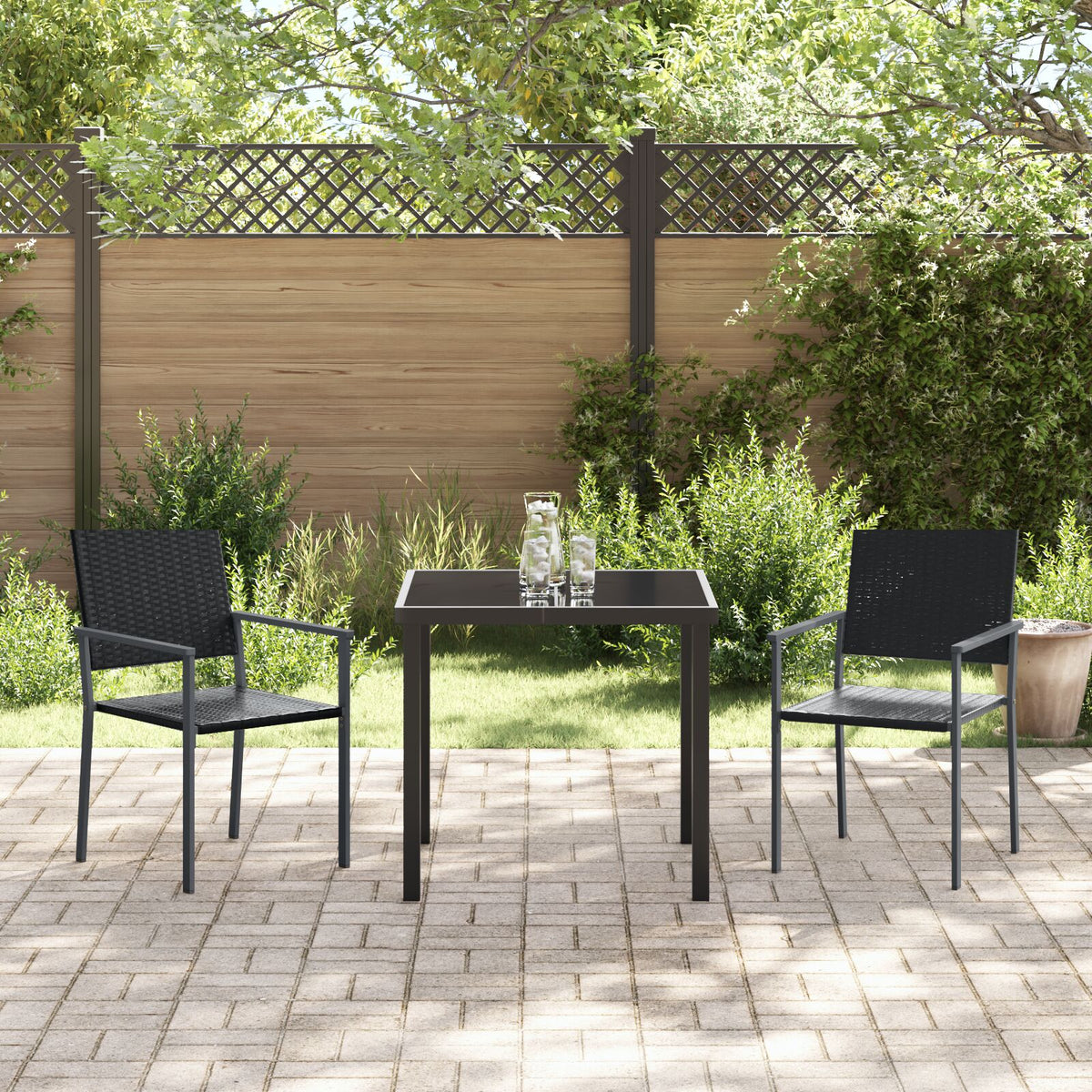 3-teiliges Garten-Essgruppen-Set Schwarz Poly-Rattan