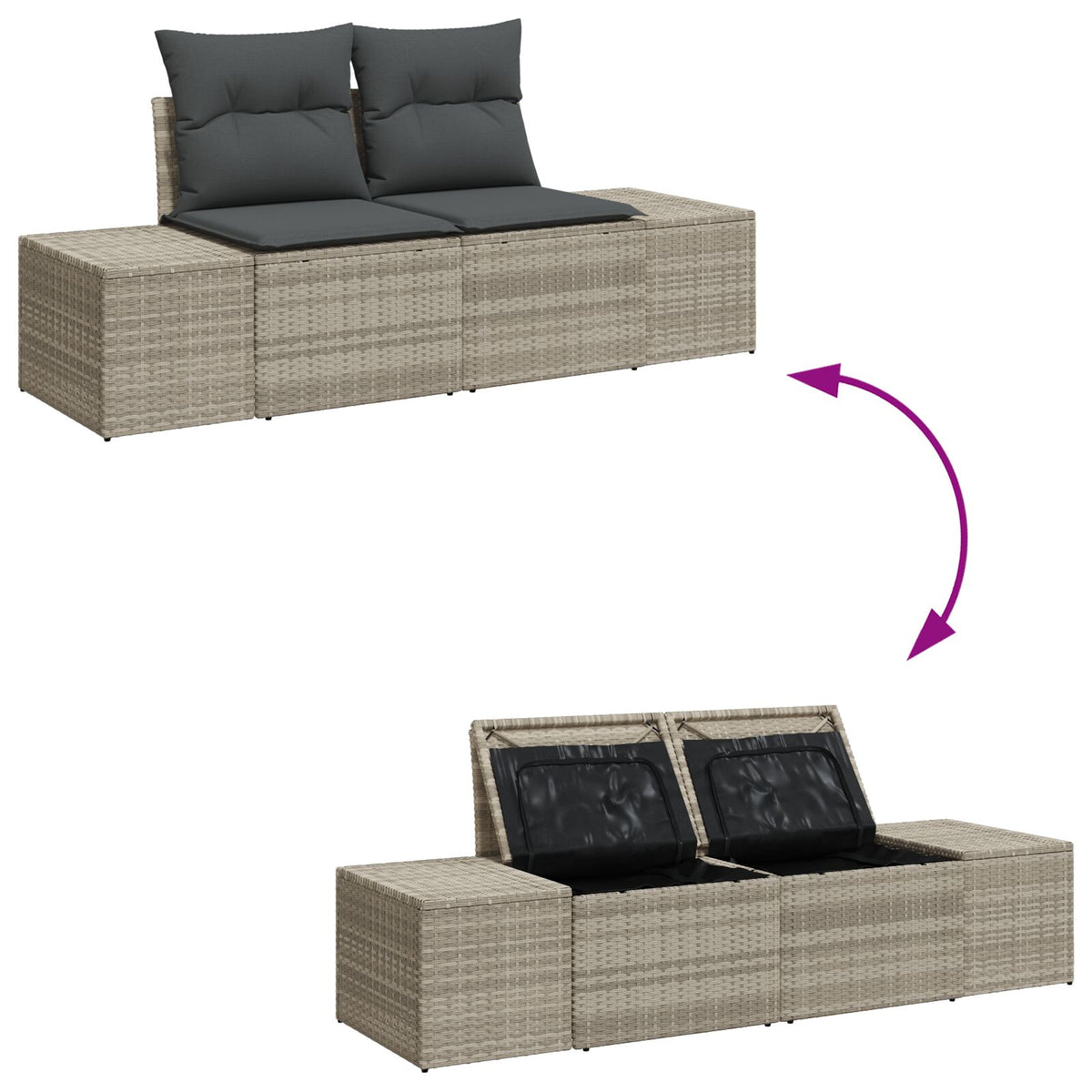 2-Sitzer Garten Sofa mit Stauraum & Kissen Graues Poly-Rattan