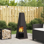 Feuerstelle mit Holzlager Schwarz 35x35x100 cm Stahl