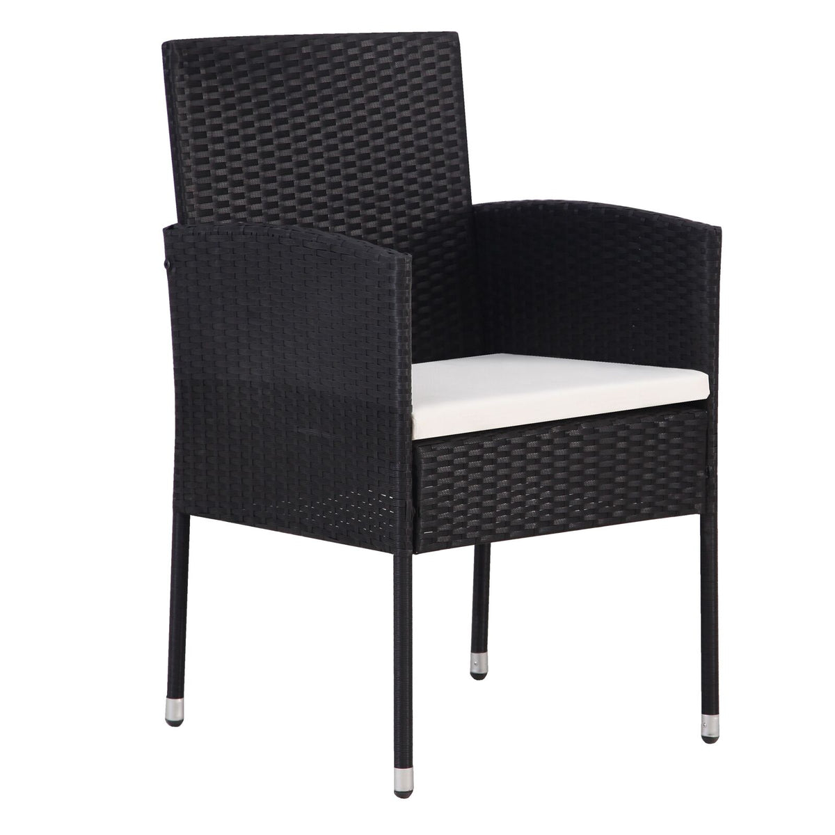 5-teiliges Garten Essgruppen Set mit Kissen schwarzes Poly-Rattan