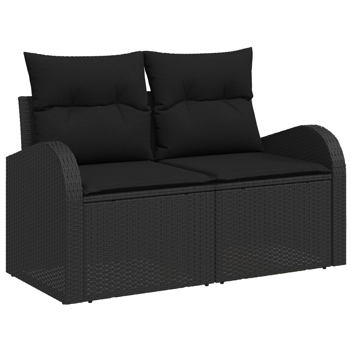 2-Sitzer Garten Sofa mit Stauraum & Kissen Schwarz Poly Rattan