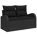2-Sitzer Garten Sofa mit Stauraum & Kissen Schwarz Poly Rattan