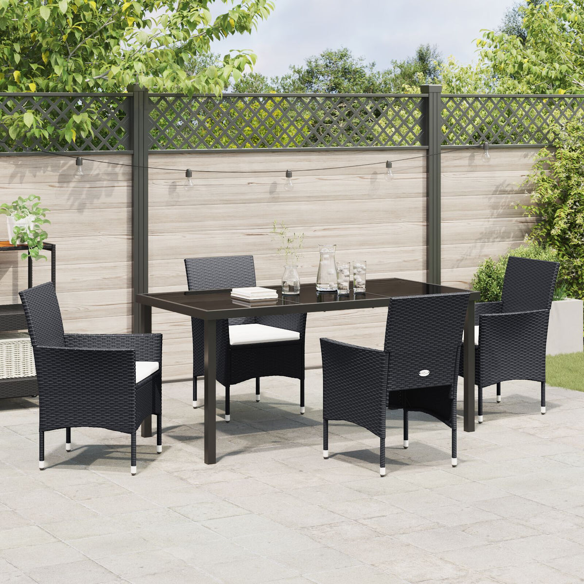 5-teiliges Garten-Essgruppen-Set Schwarz Poly-Rattan