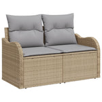 2-Sitzer Garten Sofa mit Kissen Beige Poly Rattan