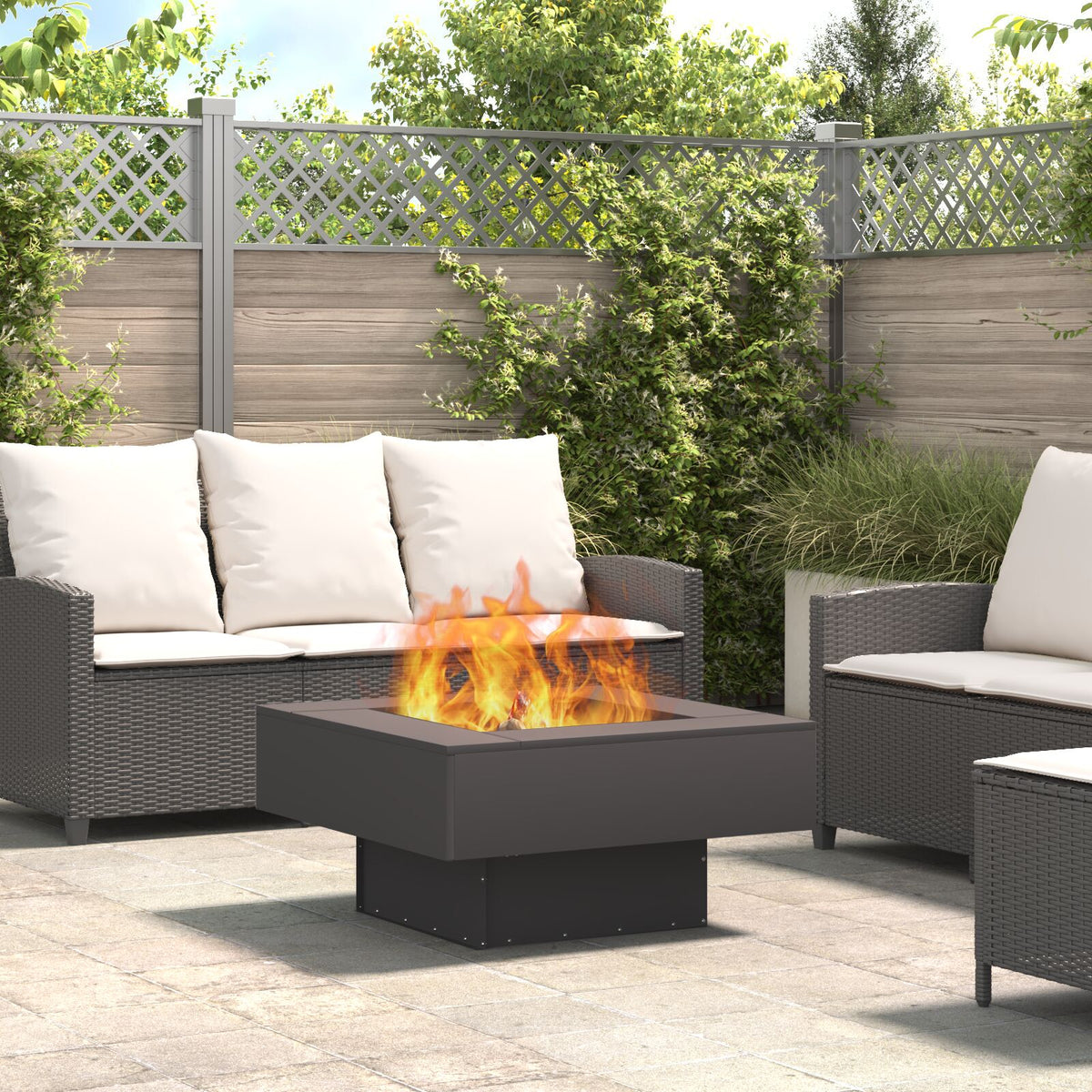 Feuerstelle Quadrat Schwarz 80x80x40 cm Stahl
