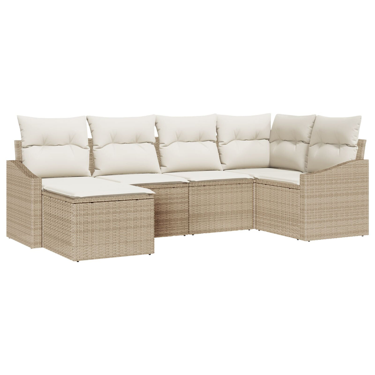 6-teiliges Garten-Essgruppen-Set mit Kissen Beige Poly-Rattan