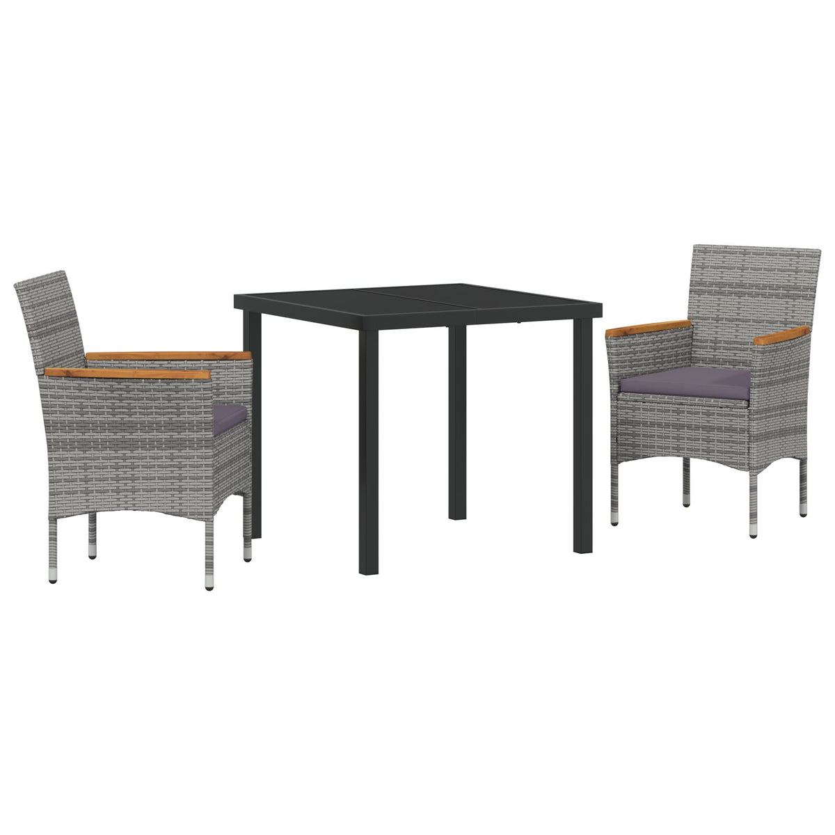 3-teiliges Garten-Essgruppen-Set Graues Poly-Rattan