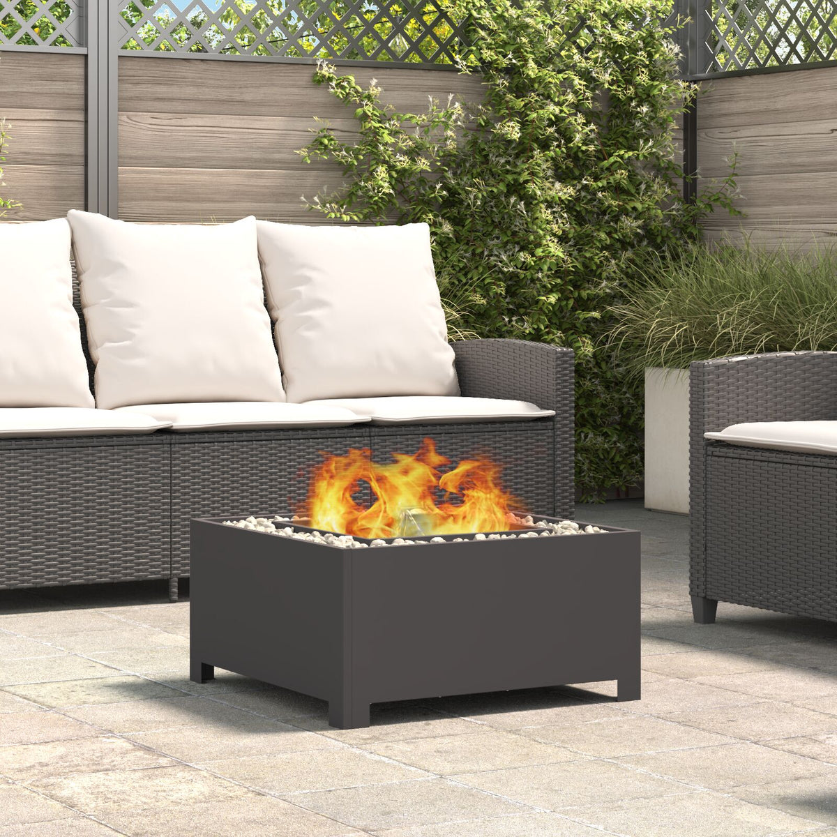 Feuerstelle Quadrat Schwarz 60x60x30 cm Stahl