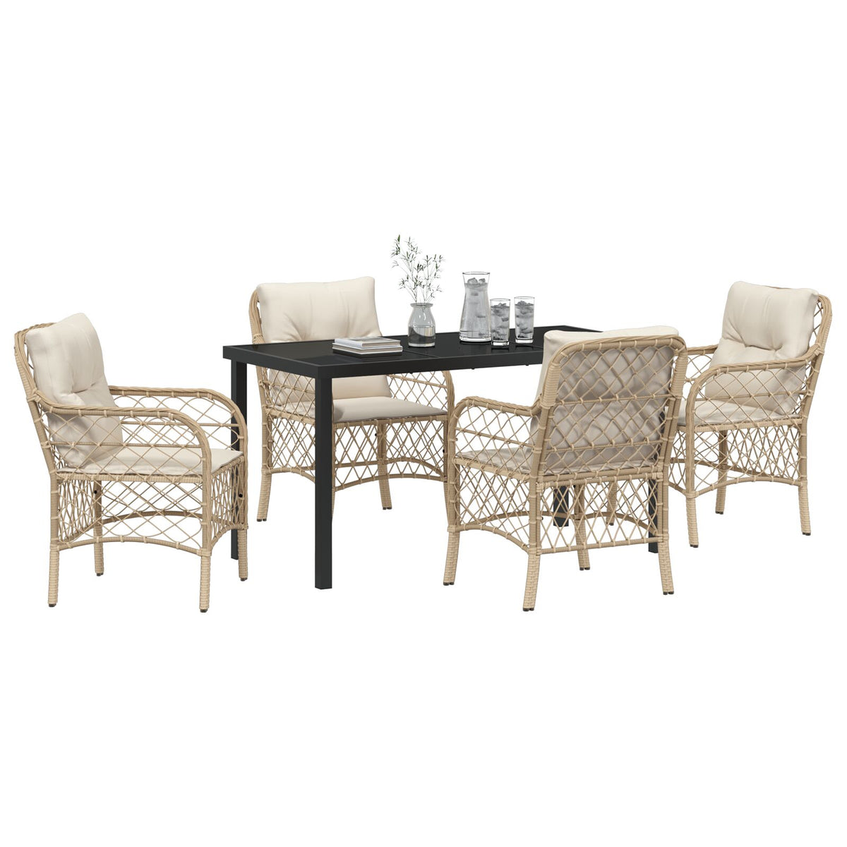 5-teiliges Garten Essgruppe mit Kissen Beige Poly Rattan