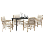 5-teiliges Garten Essgruppe mit Kissen Beige Poly Rattan
