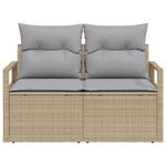 2-Sitzer Garten Sofa mit Stauraum & Kissen Beige Poly Rattan