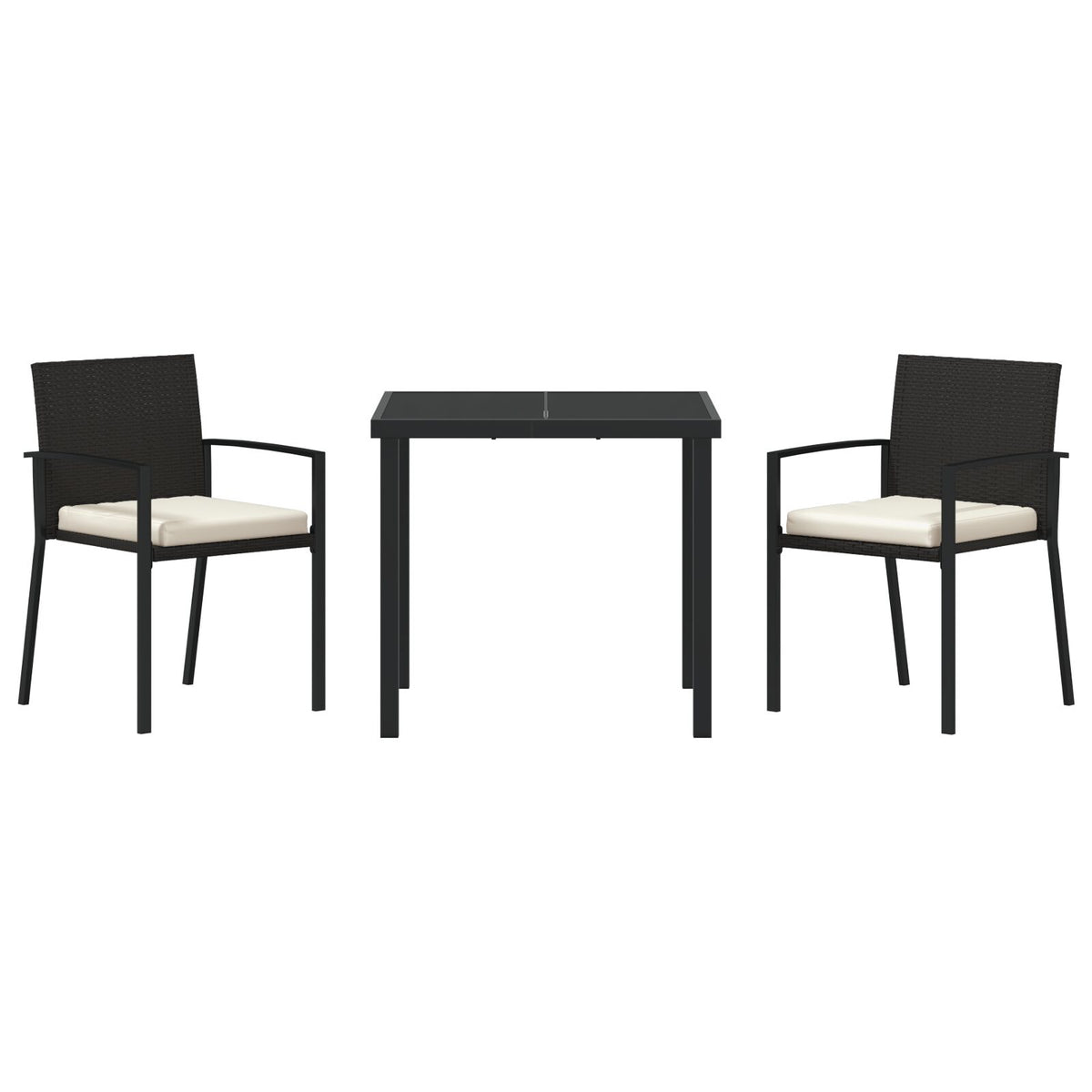 3-teiliges Garten-Essgruppe Schwarz Poly Rattan