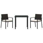 3-teiliges Garten-Essgruppe Schwarz Poly Rattan