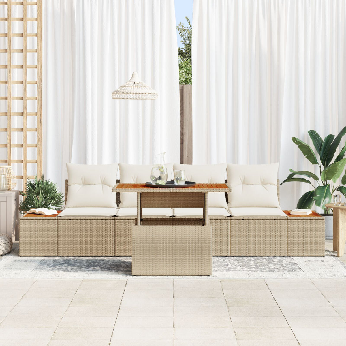 Garten Sofa Set 5-teilig Beige Resin Rattan und Polyester