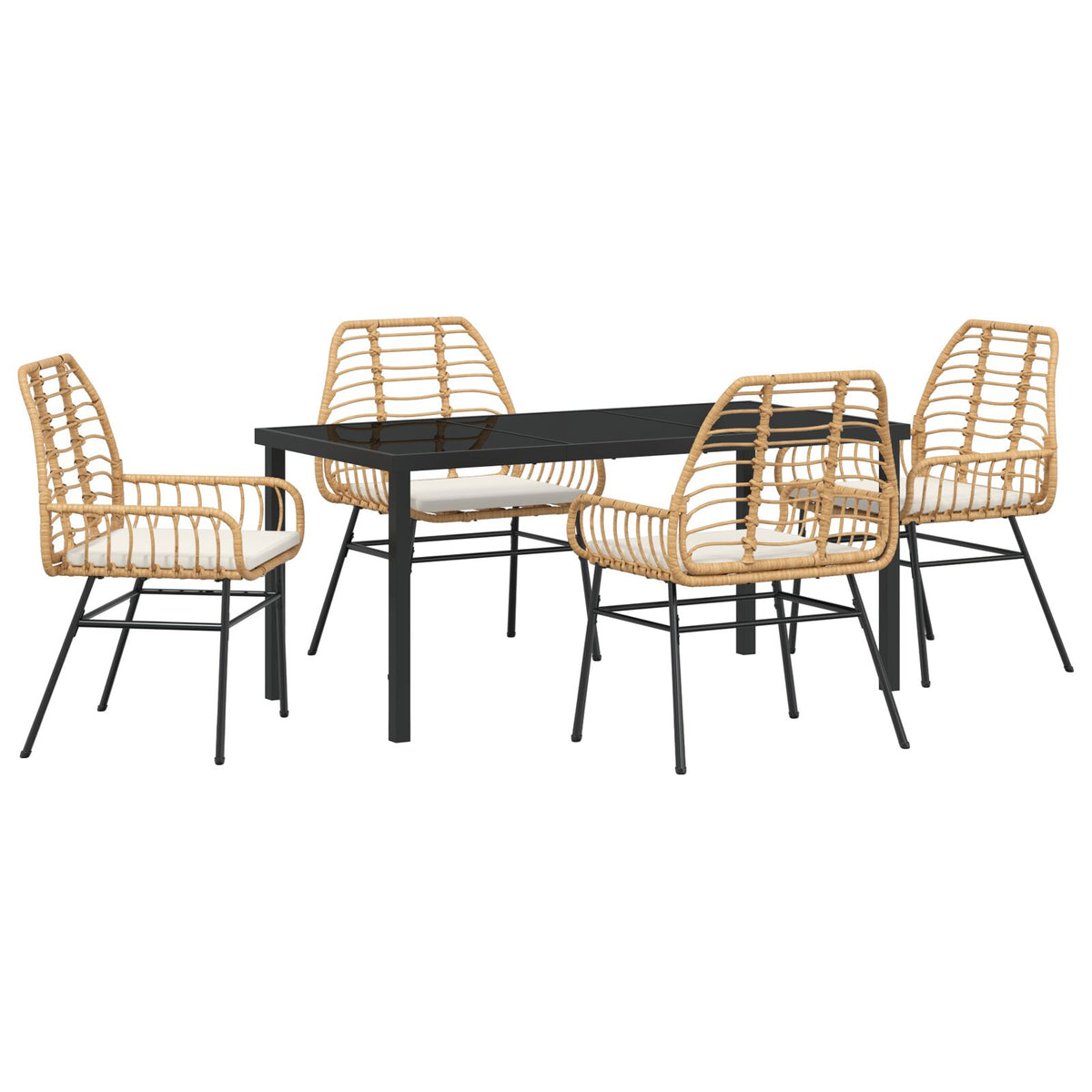 5-teiliges Garten-Essgruppe mit Kissen Braun Poly-Rattan