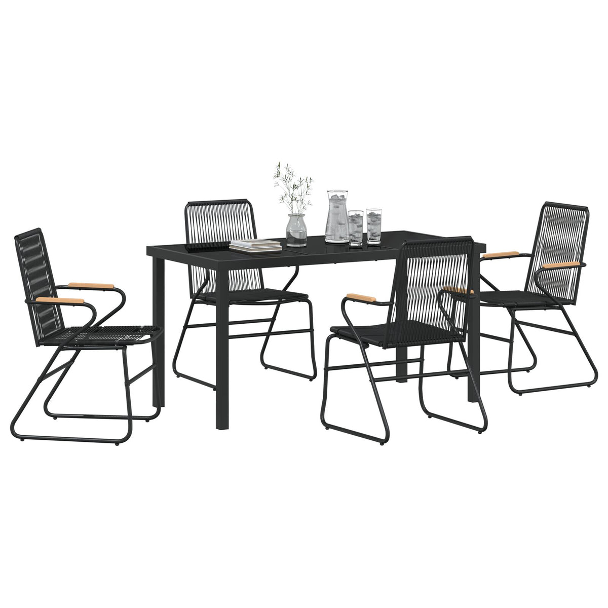 5-teiliges Garten-Essgruppen-Set Schwarz PVC Rattan