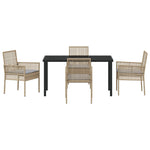5-teiliges Garten Essgruppe mit Kissen Beige Poly Rattan