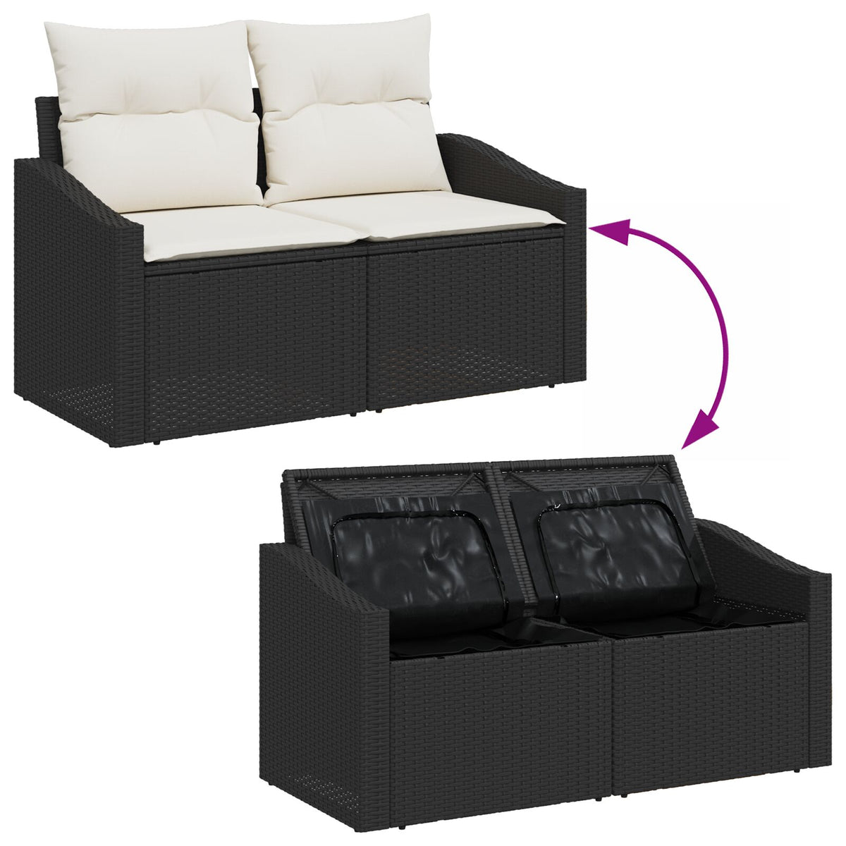 Garten Essgruppe Set von 6 Beige, Schwarz Rattan, Polyester Kissen